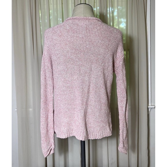 Leo & Nicole Women's Sweater Small Pink Linen Blend Loose Knit Long Sleeve Top - Picture 4 of 9